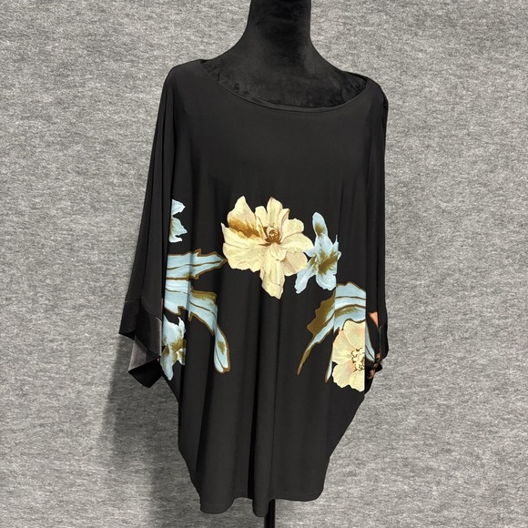 Frank Lyman Design Tops - Frank Lyman Blouse Womens 14 Black Floral Kimono Sleeve Scoop Neck Tunic Top